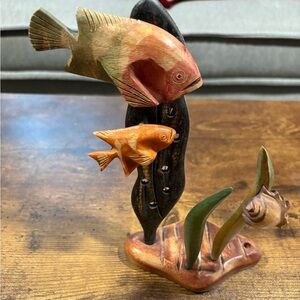 Wooden Fish Sculpture Handcrafted in the Bahamas- Multicolor